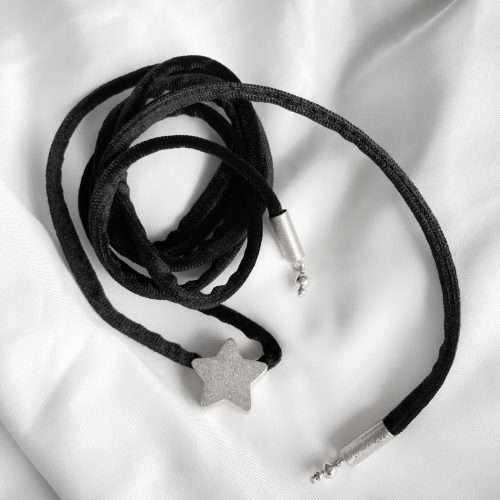 Collar Black Silver Velvet Star